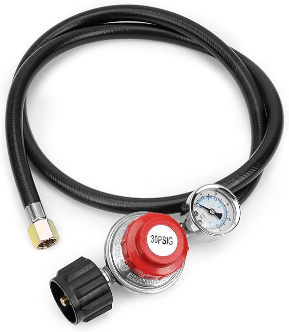 only fire 4Ft 0-30PSI Adjustable Propane Regulator with Tank Gauge QCC-1 Connection Hose for Grills, Turkey Fryers, Burner, Forge, Fire Pit etc