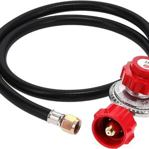 GasOne 2109-RED 4 ft High Pressure 0-20 PSI Adjustable Regulator with Red QCC-1 Type Hose-Works with Newer U.S. Propane Tanks