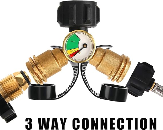 Solimeta Dual Propane Tank Connection, Propane Tank Y Splitter Adapter with Gauge, Level Indicator, Gas Pressure Meter for RV Camper, Cylinder, BBQ Gas Grill - Image 2