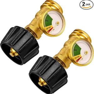 Flame King Propane Tank Gauge Level Indicator, Leak Detector Gas Pressure Meter, Color Coded & Glows in The Dark, Universal for All Cylinders, Solid Brass (2-Pack)
